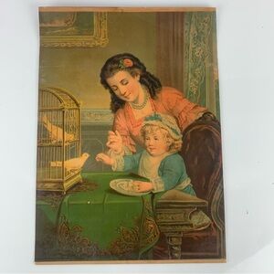Antique 1880 Little Girl Mother Household Pets Art Print George Stinson & Co
